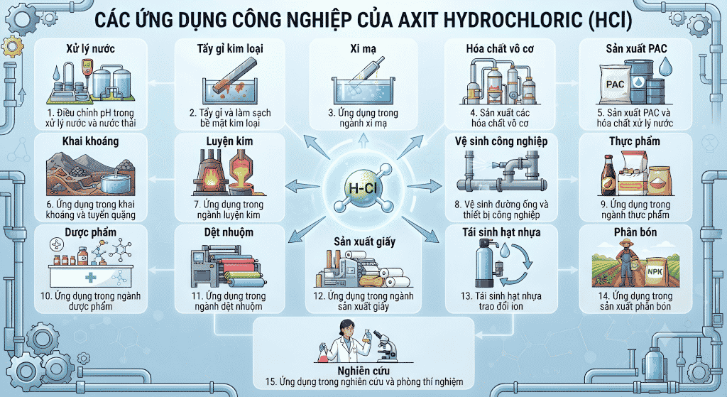 15 ứng dụng phổ biến của HCl trong công nghiệp