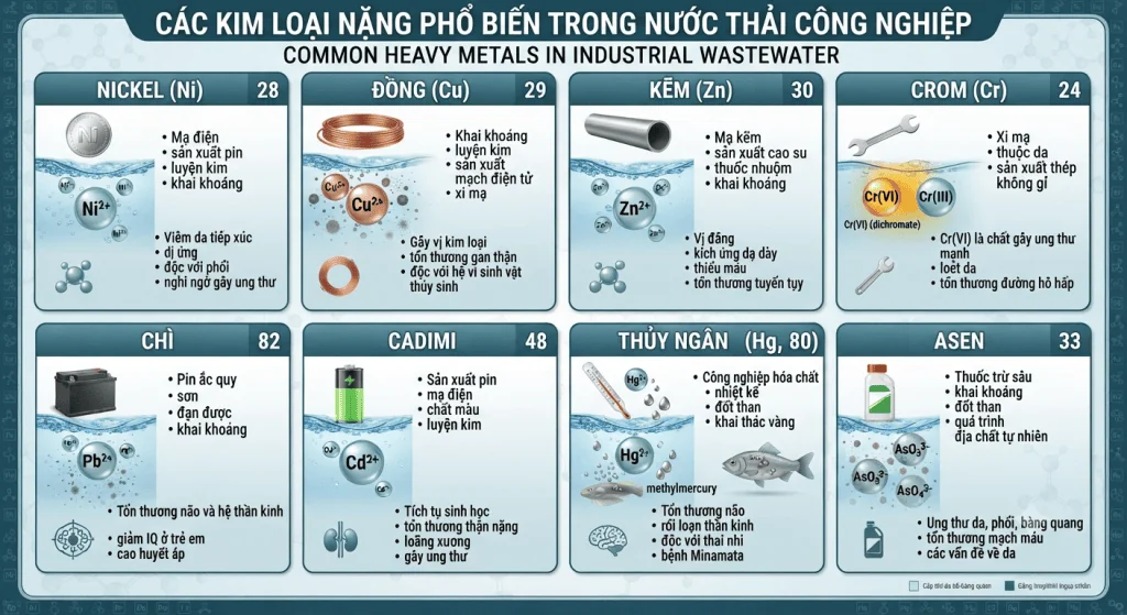 Các kim loại nặng thường gặp trong nước thải công nghiệp